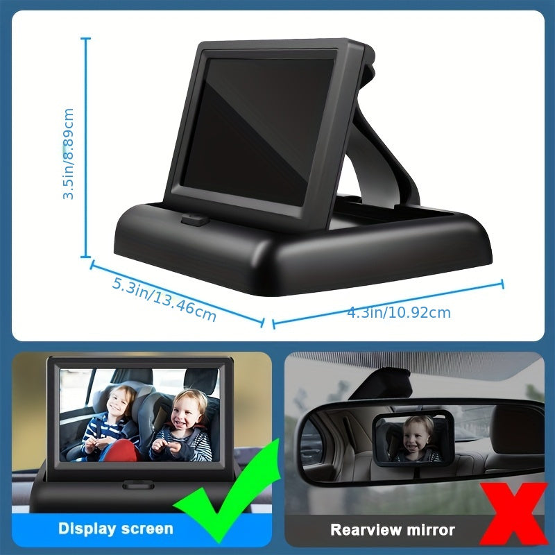 Baby Car Mirror with 4.3'' HD Night Vision Function Display, Safety Car Seat Camera with Wide Crystal Clear View, Easily Observe The Baby's Move(Not USB)