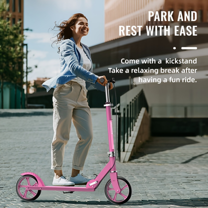 Foldable Adult Kick Scooter with Double Wheels - Rear Suspension & Brake, Lightweight Commuter Scooter for Adults Teens, Smooth Ride on Urban Streets, Non-Electric Manual Scooter for Daily Commuting