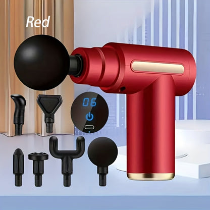 Portable Mini Fascia Gun – USB Rechargeable Muscle Massage Gun with 4 Interchangeable Heads & 6 Speed Modes, Silent Motor Deep Tissue Massager for Back, Neck & Full Body Sports Recovery