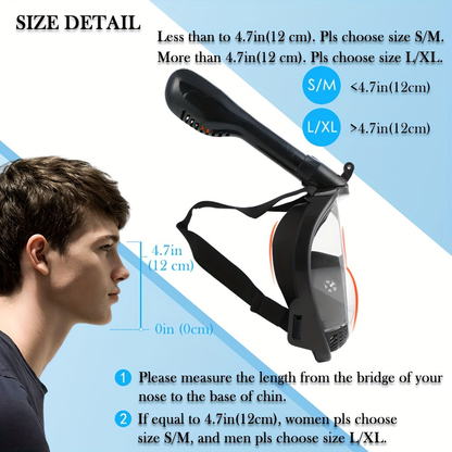 Full Face Snorkel Mask 180° Panoramic View Anti-Fog Anti-Leak Snorkeling Mask with Dry Top Breathing System and Removable Camera Mount for Adults Men Women - Safe Comfortable Diving Mask