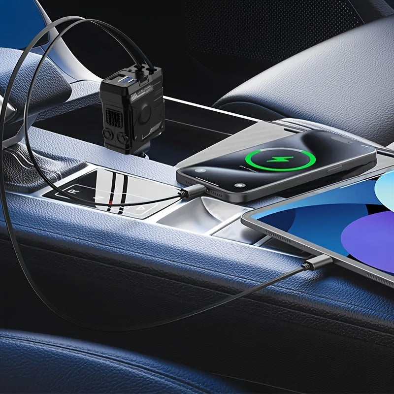 Mech Style Super Fast Car Charger, 4 In 1 Retractable Car Phone Charger 120W, Retractable Cables For Iphone And USB Car Charger, Compatible With for iphone 14/13/12/11, Galaxy, Pixel - For Ios And Android(Gift Magnetic Holders Included)