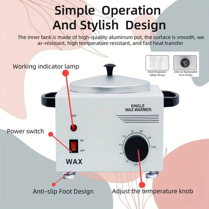 Electric Wax Warmer Kit Adjustable Temperature 0-100°C Aluminum Pot Anti-Scald — Professional Hair Removal Wax Heater Machine for Body Legs Arms Face, SPA Salon Home Use, White & Black