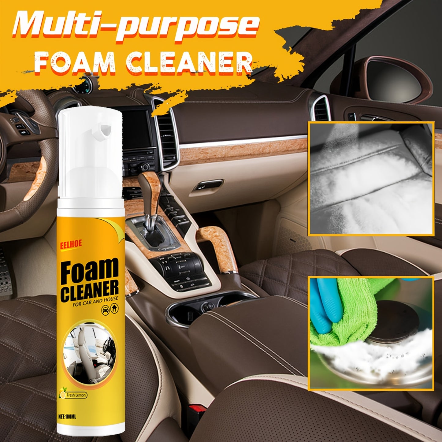 2pcs 6.76oz Multi-functional Foam Cleaner Automotive Interior Plastic Instrument Panel Care Steering Wheel Decontamination Seat Wash Free Spray