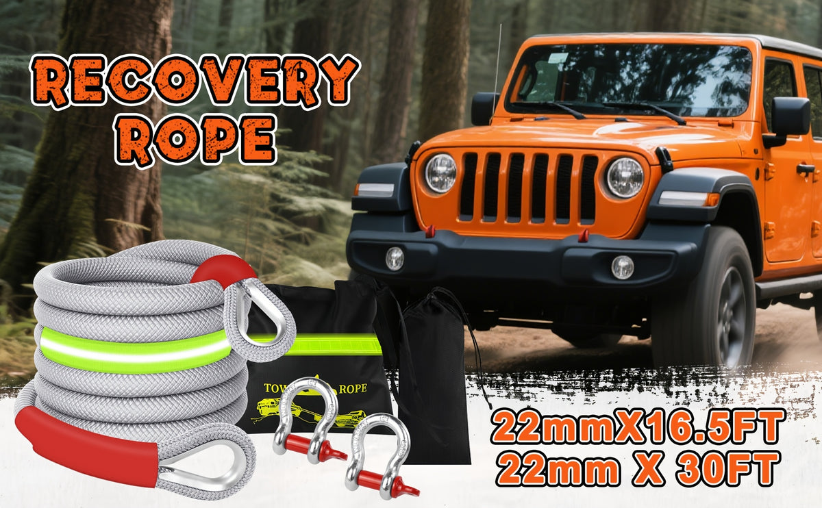 Heavy Duty Recovery Tow Rope, 44000/40000/25000/5700 LBS Break Strength, Emergency Tow Rope for Truck Jeep ATV & More, Towing Strap with 2pcs D Ring Shackles, Reflective Safety Flag, Storage Bag, Truck Towing, Vehicle Recovery, Durable Strap