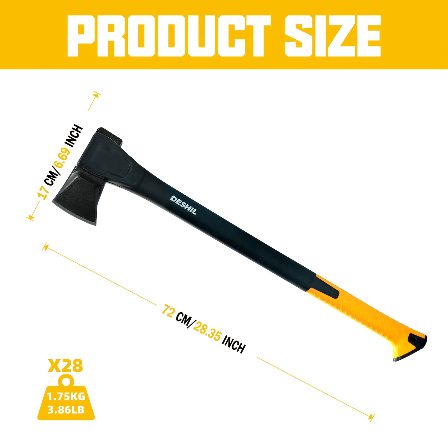 Carbon Steel Camping Hatchet Wood Splitting Axe – Teflon-Coated Forged Steel Blade, Shock-Absorbing Fiber Handle, Anti-Rust & Non-Slip, 4 Sizes (14"/18"/24"/28") for Camping, Firewood & Gardening