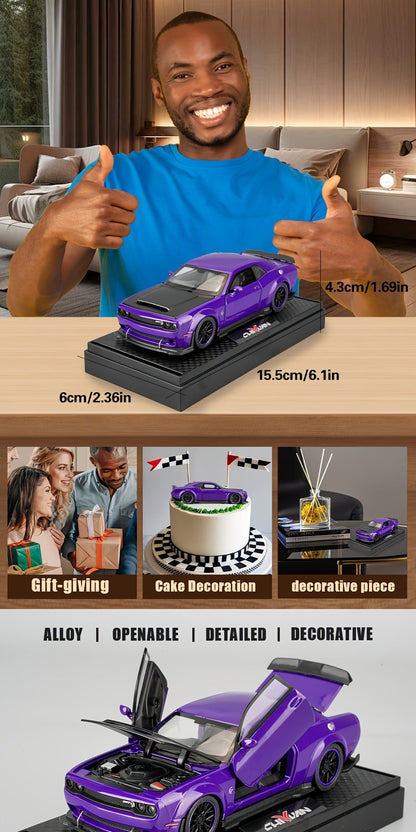 1:32 Scale Dodge Hellcat Die-Cast Metal Car Model with Openable Doors & Display Base – Collector Diecast Vehicle, Desk Decoration, Birthday Christmas Gift for Adults Men