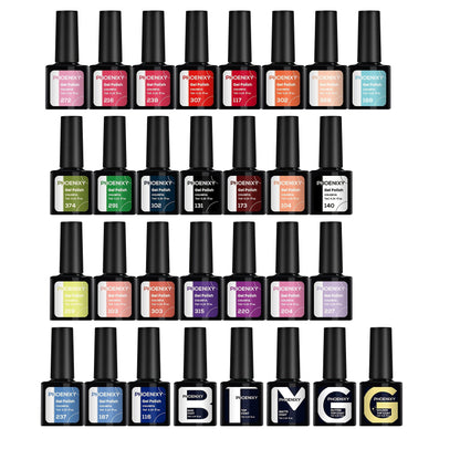Gel Nail Polish Set 30 Pcs Pure Soak Off — Base Coat, Glossy, Matte & Golden Glitter Top Coat | UV LED Complete Home Salon Nail Kit for Women | Long-Lasting Chip-Resistant Finish