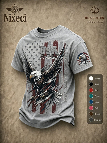 Men's Patriotic T-Shirt - Round Neck Short Sleeve Weekend Style