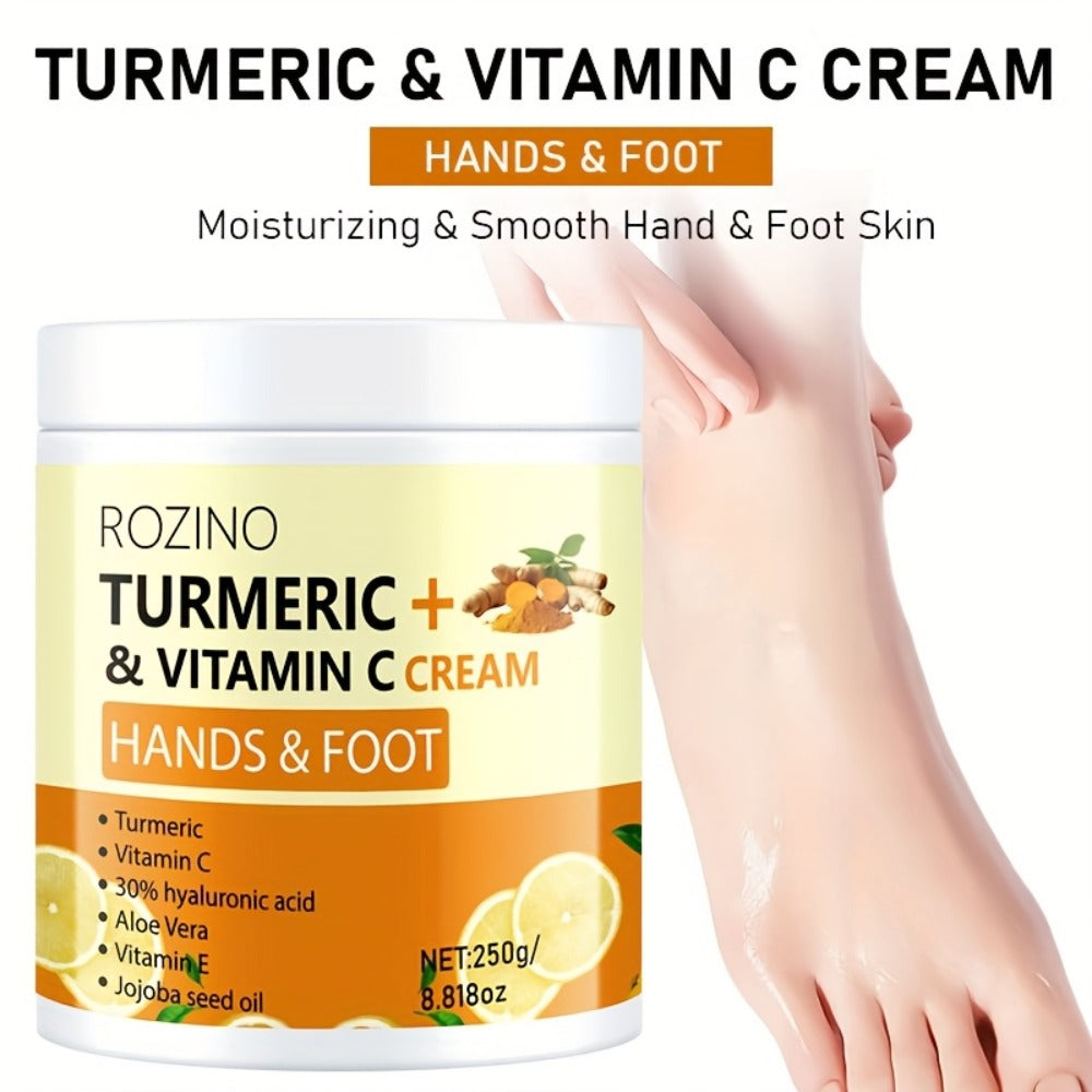 Turmeric Foot & Hand Cream 250g - Anti-Crack Deep Moisturizing Repair for Dry Cracked Heels, Elbows, Ankles & Knees, Intensive Hydrating Skin Care with Turmeric Extract