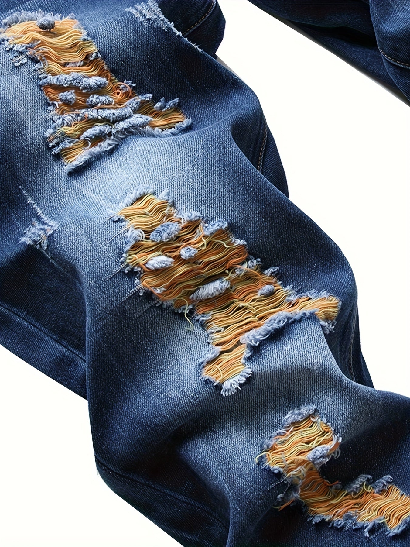 Men's Slim Fit Jeans - Classic Wash Distressed Streetwear