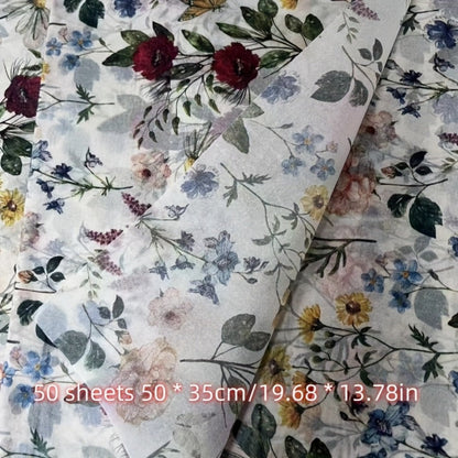 Vintage Floral Wrapping Paper 50pcs, 20"x14" Elegant Pastel Gift Wrap Sheets with Ruffled Edges, Purple Lily Design for Wedding Birthday Valentine Party Favors