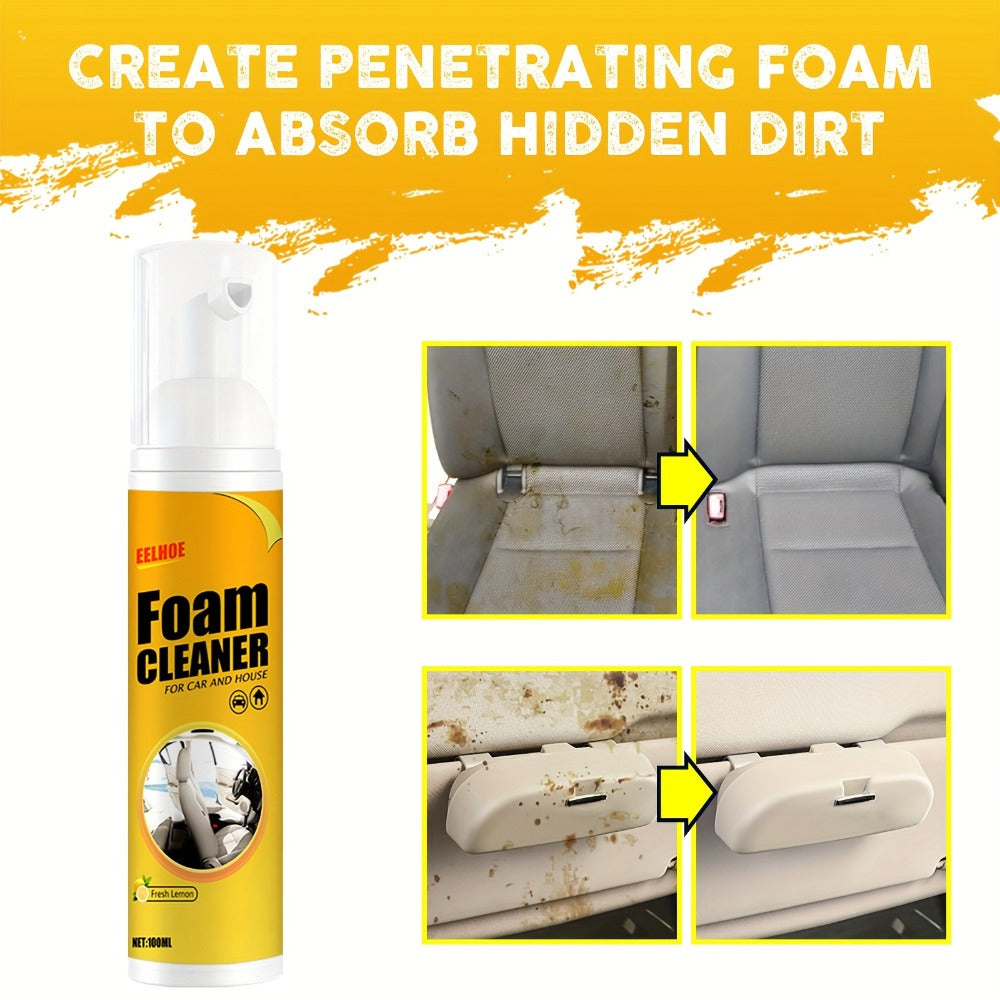 Car Interior Foam Cleaner Spray Kit 6.76oz | Multi-Surface Auto Detailing Cleaner for Dashboard Steering Wheel Seat Plastic Panel | Wash-Free Decontamination Foam with Sponge & Towel Set