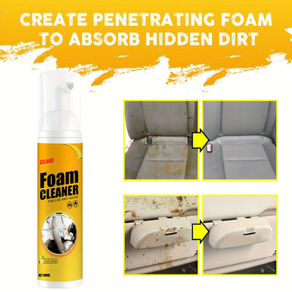 Car Interior Foam Cleaner Spray Kit 6.76oz | Multi-Surface Auto Detailing Cleaner for Dashboard Steering Wheel Seat Plastic Panel | Wash-Free Decontamination Foam with Sponge & Towel Set