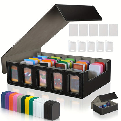 Trading Card Storage Box 5-Row with 24 Colored Dividers, 5 Card Sleeves & 5 Grid Boards – Card Organizer for Pokemon MTG Yu-Gi-Oh Sports Cards, Collection Display & Daily Storage, 5 Colors
