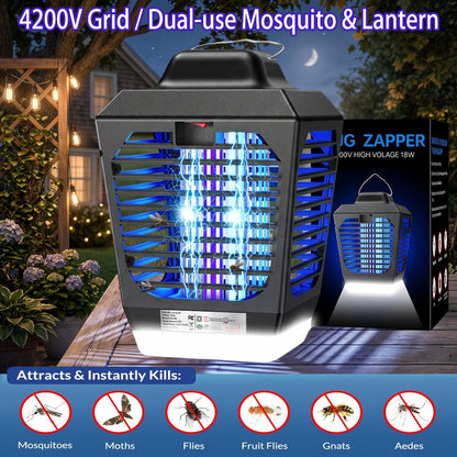 IPX4 Waterproof Bug Zapper Plug-In – Electric Flying Insect Trap with LED Light & ABS Housing, Indoor Mosquito Zapper for Home, Bedroom, Kitchen & Patio, Safe Chemical-Free Fly Trap – Black