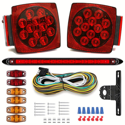 12V LED Trailer Lights, Red White 2 Square Trailer Lights & 6 Connectors Stop Tail Turn Signal Tail Lights, Utility Trailer Lights For Under 80 Inch Boat Trailer Truck Marine Camper RV