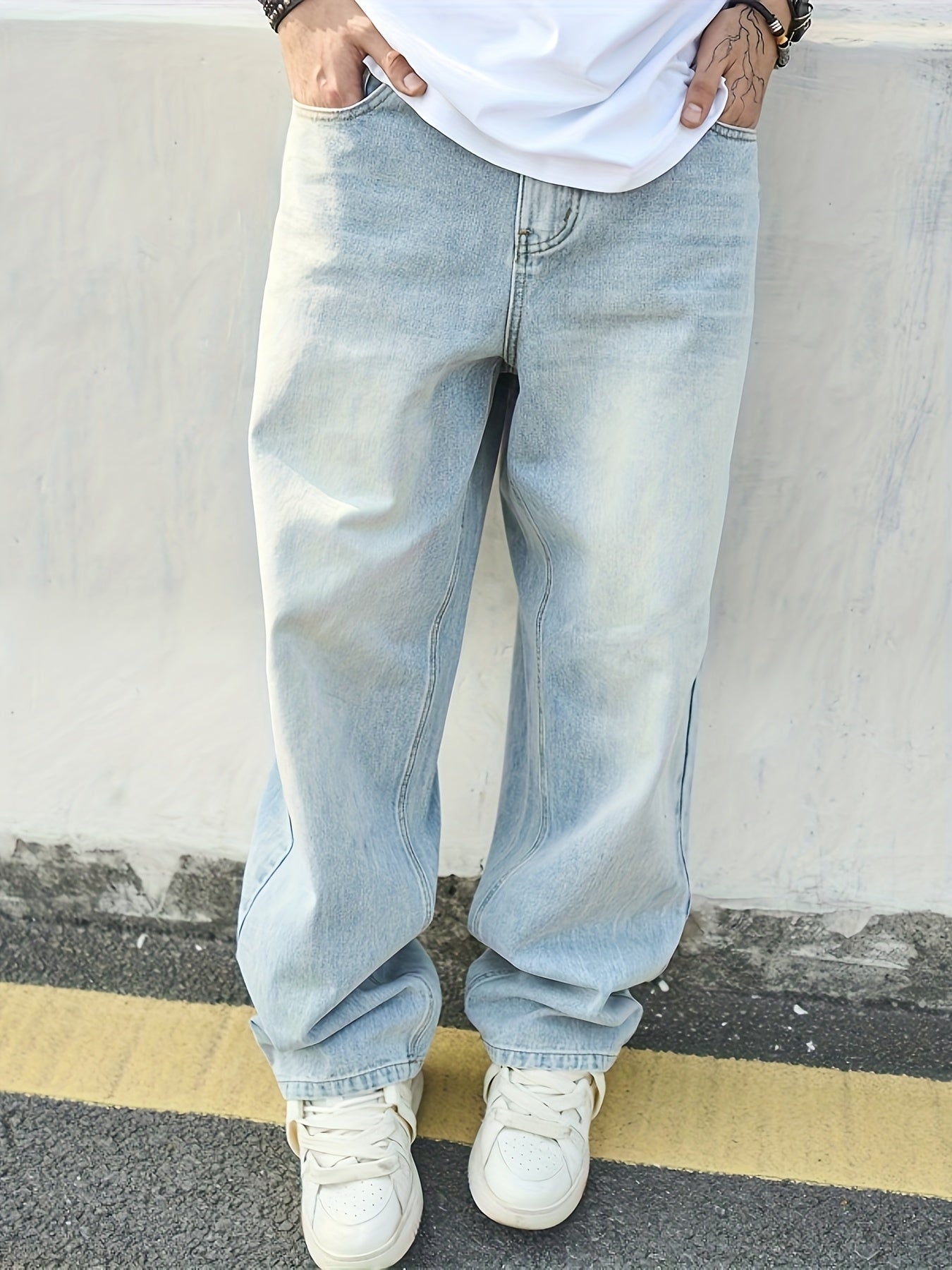 Men's Baggy Jeans - Classic Wash Clean Finish