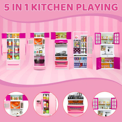 Pink Kitchen Toy Set 64pcs with Lights & Sounds – Mini Furniture Doll Playset for Girls | Pretend Play Kitchen Accessories, Birthday & Christmas Gift for Toddlers & Kids Ages 3 4 5 6
