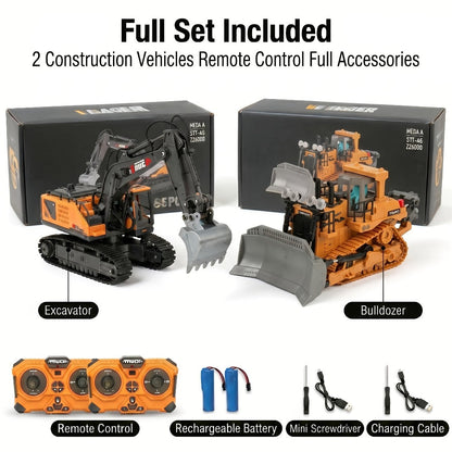 RC Construction Vehicle Set 2/3/4pcs – 2.4GHz 11-Channel Remote Control Excavator Dump Truck Bulldozer Alloy Engineering Toy for Boys Kids Ages 6+, Best Birthday Christmas Gift