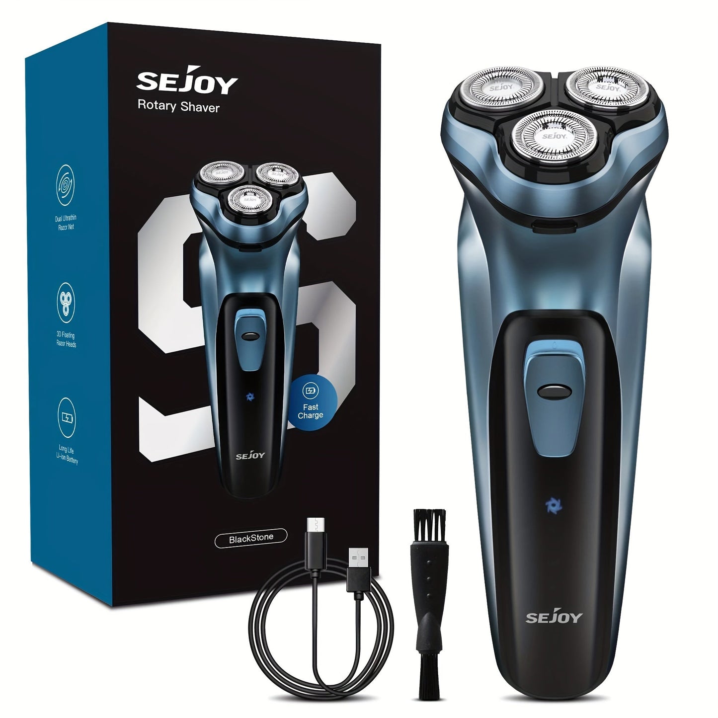 Electric Shaver Men 3D Floating Rotary Head Rechargeable Razor – Pop-Up Trimmer 1-Hour Fast Charge LCD Display, Wet Dry Shaving Machine Replaceable Cutter Head for Home & Travel Daily Grooming