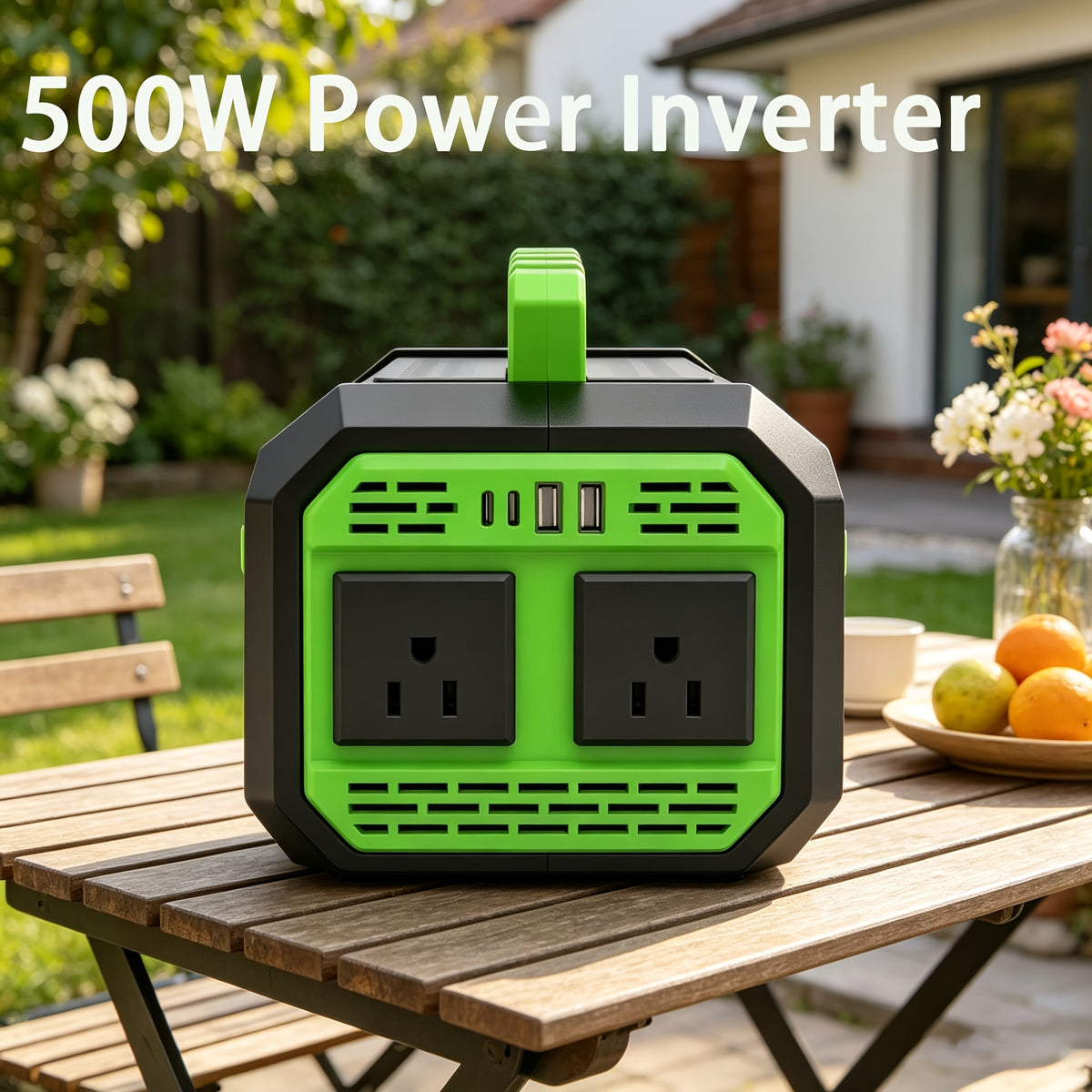 1000/500W Portable Power Inverter 12V DC to 110V AC Converter Featuring Stable Output And A Rugged, Durable Design Comes Without A Battery And Is Equipped with An LCD Display 2 Universal Outlets 2 USB Ports 2 Type-C Ports Home Outdoor RV Camping Use