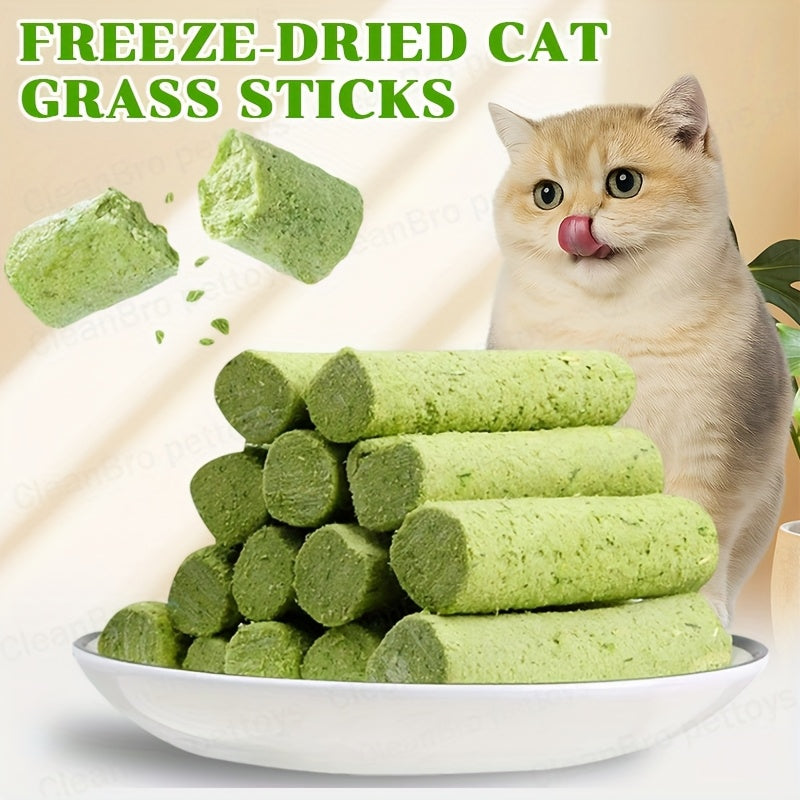 Cat Grass Freeze-Dried Sticks – Natural Dental Chew Snacks for Cats, Hairball Removal & Teeth Cleaning, Consumable Cat Grass Chew Toy (15 or 30 pcs)