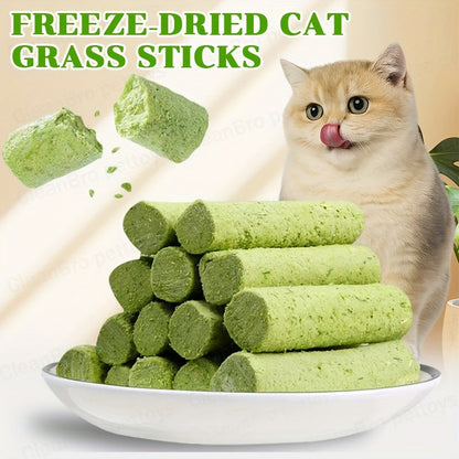 Cat Grass Freeze-Dried Sticks – Natural Dental Chew Snacks for Cats, Hairball Removal & Teeth Cleaning, Consumable Cat Grass Chew Toy (15 or 30 pcs)