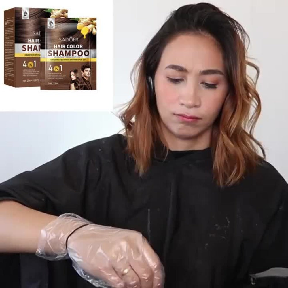3-in-1 Hair Color Shampoo 10-Pack Single-Use Sachets Natural Dye Deep Cleansing Moisturizing Gel — Gray Coverage Portable At-Home Hair Coloring Unisex Black Brown Red Purple