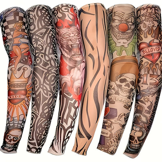 Tattoo Arm Sleeves UV Protection Cooling Sun Sleeves 10pcs Mixed Color, Soft Elastic Compression Arm Cover for Cycling, Driving & Outdoor Sports, Halloween Party Costume Sleeves for Men & Women