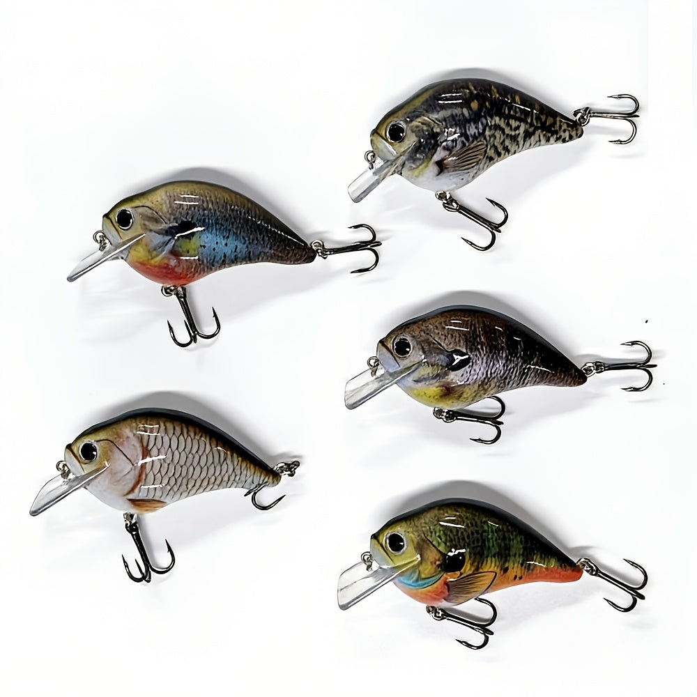 Crankbait Fishing Lures 5-Pack – 2.95inch 15.5g Deep Diving Fat Body Wobbler, Slow Sinking Hard Bait for Bass, Trout & Walleye in Freshwater & Saltwater