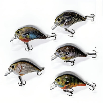 Crankbait Fishing Lures 5-Pack – 2.95inch 15.5g Deep Diving Fat Body Wobbler, Slow Sinking Hard Bait for Bass, Trout & Walleye in Freshwater & Saltwater
