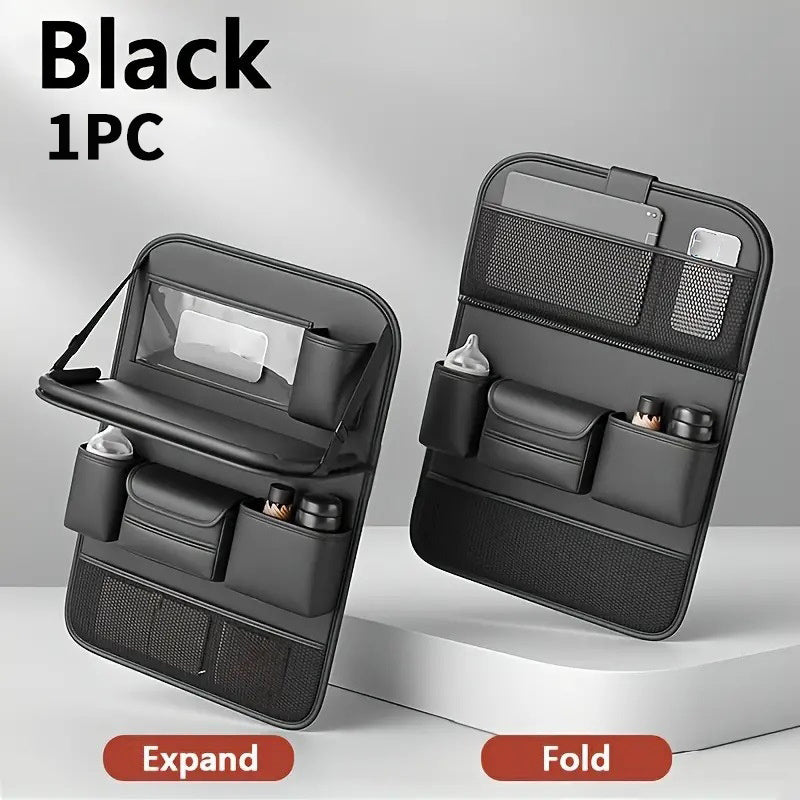 1/ 2pcs Faux Leather Car Backrest Organizer with Foldable Table Holder, Car Seat Backrest Protection Pad, And Foldable Car Seat Organizer with Tablet Stand
