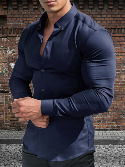Men's Solid Slim Fit Long Sleeve Dress Shirt - Wrinkle Resistant