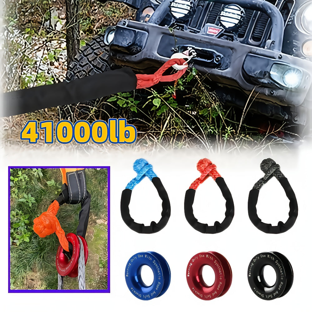 41000lbs Winch Rope Synthetic Soft Shackle Or Recovery Ring Set Rugged Shackles W/ Protective Sleeve for ATV UTV SUV Truck Off-Road Vehicle