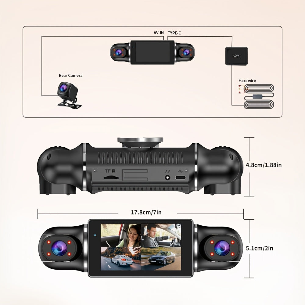 Dash Cameras for Vehicles Wifi with GPS Night Vision Car Black Box 4 Cameras with 1080P Resolution 170° Ultra-Wide Angle Super Clear Night Vision with 8IR Light Parking Monitoring Loop Recording And G-Sensor Dash Cameras for Truck