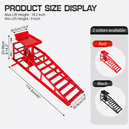 Car Ramps 2-Pack Hydraulic High Lift 11,050 lb Capacity Low Profile with Support Jack – Oil Change Service Ramps for Car Truck Trailer Garage Repair, Black & Red