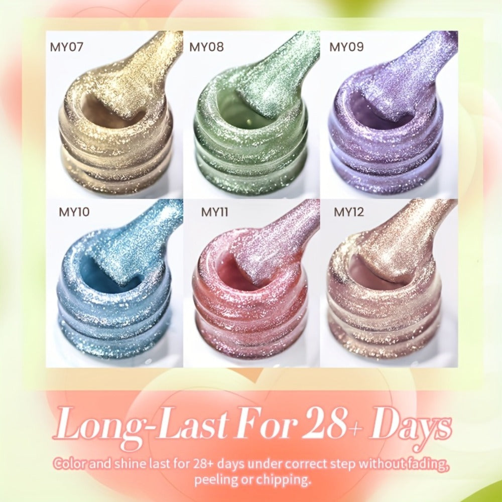 BORN PRETTY Cat Eye Gel Polish 6PCS Flowing Series Magnetic 10ml Alcohol Free Soak Off LED UV 30-Day Wear – Flowing Cat Eye Nail Art Gel Set for Salon & DIY Manicure, Nail Gift for Women