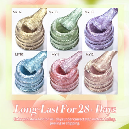 BORN PRETTY Cat Eye Gel Polish 6PCS Flowing Series Magnetic 10ml Alcohol Free Soak Off LED UV 30-Day Wear – Flowing Cat Eye Nail Art Gel Set for Salon & DIY Manicure, Nail Gift for Women