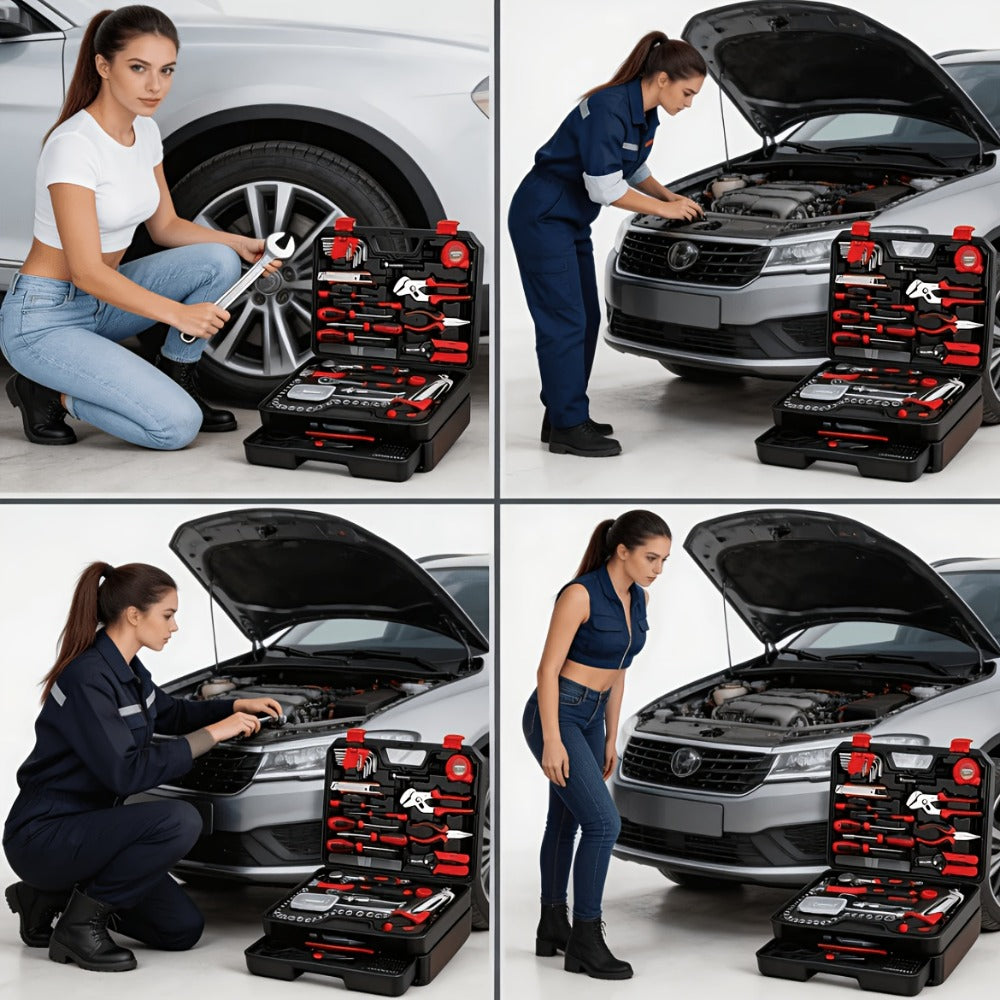 Professional Automotive Tool Kit – 53 / 47 / 324-Piece Master Mechanic Set with Ratchet Wrench & Screwdriver Set for Car, Bike & Motorcycle Maintenance, Compact Portable All-in-One Toolbox