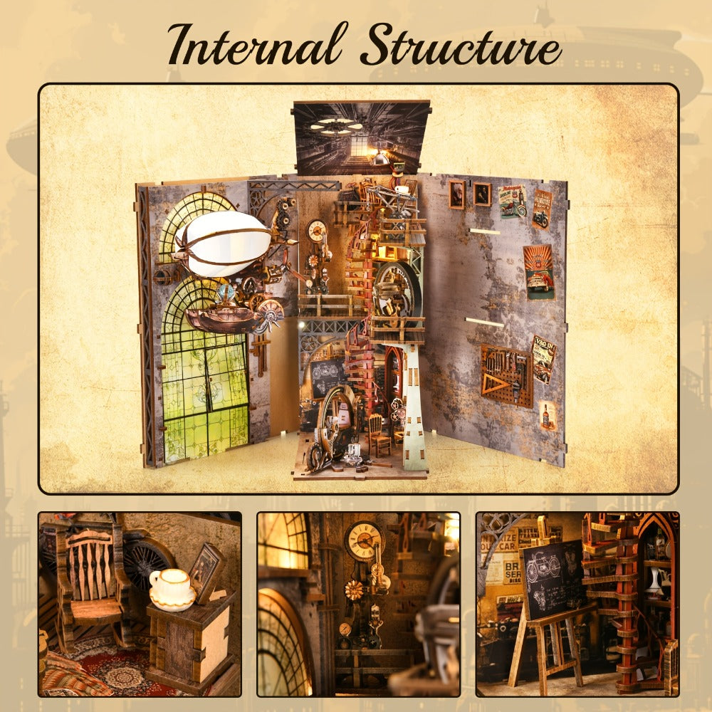 Book Nook Kit DIY Wooden 3D Puzzle Corner Alley Bookshelf Insert Miniature Street Scene Home Decor Handmade Gift for Adults Teens Halloween Christmas Birthday