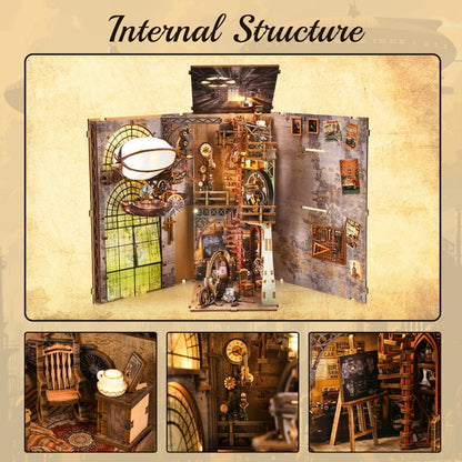 Book Nook Kit DIY Wooden 3D Puzzle Corner Alley Bookshelf Insert Miniature Street Scene Home Decor Handmade Gift for Adults Teens Halloween Christmas Birthday