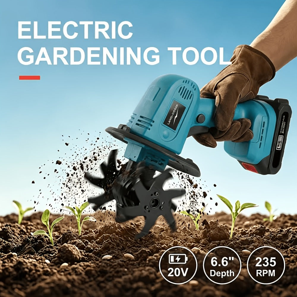 Cordless Electric Cultivator 20V Lightweight Handheld Rotary Tiller – 9-Inch Width 6.6-Inch Depth, 1 or 2 Batteries & Charger, Garden Soil Tiller for Courtyard Farmland Vegetable Garden Raised Bed