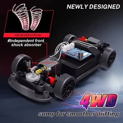 Alloy RC Drift Car 1:24 Scale 4WD 28KM/H with Drift Tires LED Lights Barricades & 2 Batteries – BSJ Crash-Resistant Remote Control Racing Car for Boys Girls Ages 6+ Birthday Christmas Gift Black Yellow
