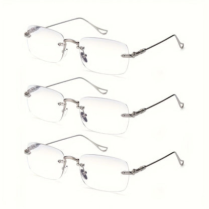 Rimless Reading Glasses for Women 3 Pack - Blue Light Blocking Lightweight Metal Frameless Readers with Anti Eyestrain Lenses, Multiple Colors and Magnifications 1.0X to 4.0X