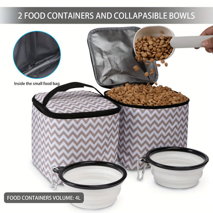 Pet Travel Backpack Double Layer Dog Cat Supplies Bag with 2 Collapsible Bowls 2 Food Baskets Portable Organizer for Outdoor Hiking Camping Road Trip