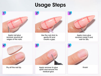 Nail Glue Remover 20ml Precision Needle Applicator Acetone Free - Fast Acting No-Mess Formula for Press On Nails Gel X Nail Tips Fake Nails - Non-Irritating Nail Glue Dissolver for Women