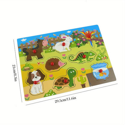 Wooden Peg Puzzles for Toddlers Set of 4 – 32 Piece Knob Puzzle Bundle Farm Zoo Christmas Halloween Themes, Montessori Educational Gift for Kids Age 1 2 3 Boys Girls