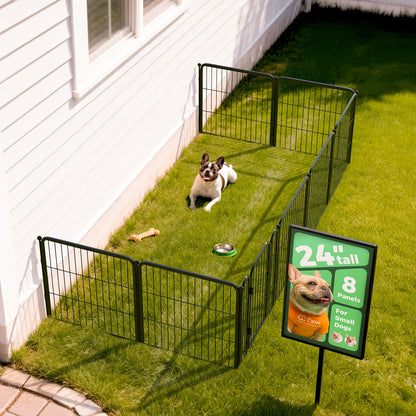 Dog Playpen with Gate – Heavy Duty Metal Pet Exercise Pen for Large Medium Small Dogs, 8/16/24/32/48 Panels, 24/32/40/45/50 Inch Height, Portable Indoor Outdoor Dog Fence for Yard Garden RV Camping