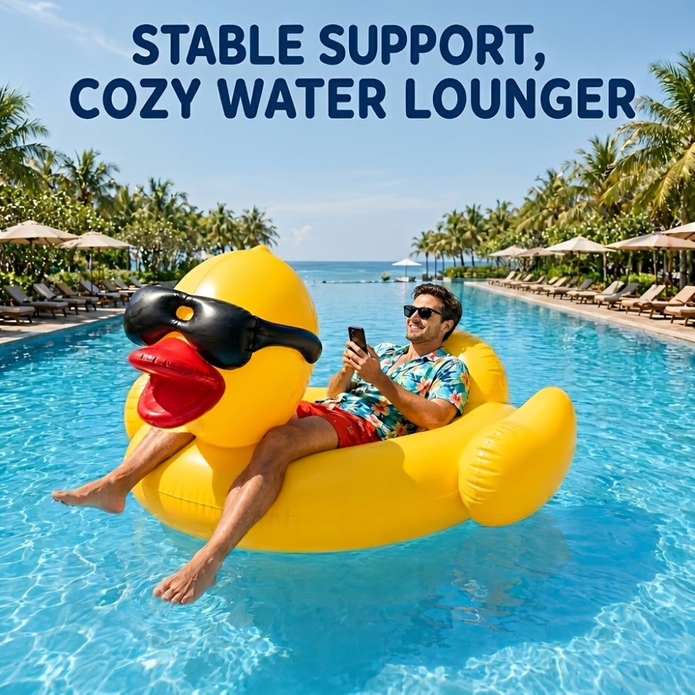 Giant Duck Pool Float for Adults 67 Inch XXL – Ride-On Inflatable Raft Holds 300 lbs, Includes 16-Inch Beach Ball, Pool Lake River Beach Summer Party Decoration