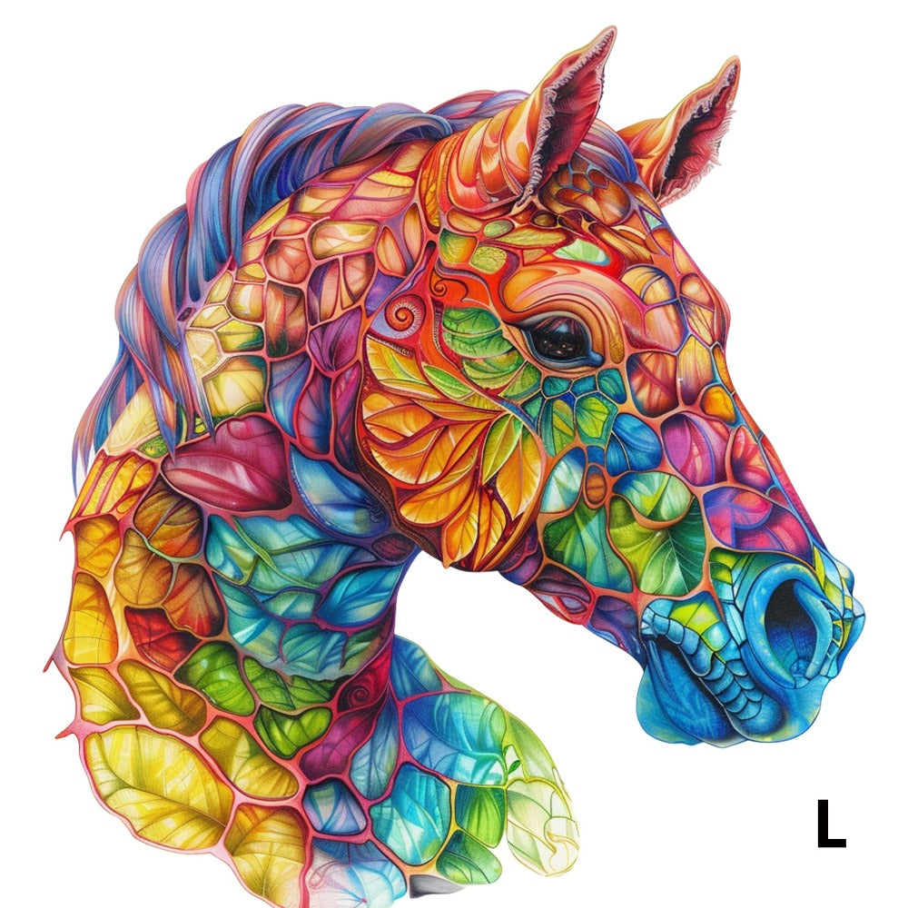Wooden Jigsaw Puzzle Horse Design for Adults – Artistic Irregular Shaped Pieces in 3 Sizes S M L, Challenging Brain Teaser Puzzle for Families, Birthday Halloween Christmas Thanksgiving Gift, Premium Wood